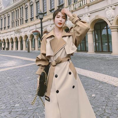 Autumn and Winter New Style British Casual Retro Loose Mid-length Windbreaker Jacket for Women