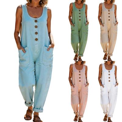 Ladies' Casual Sleeveless Loose Pocket Overalls Jumpsuit