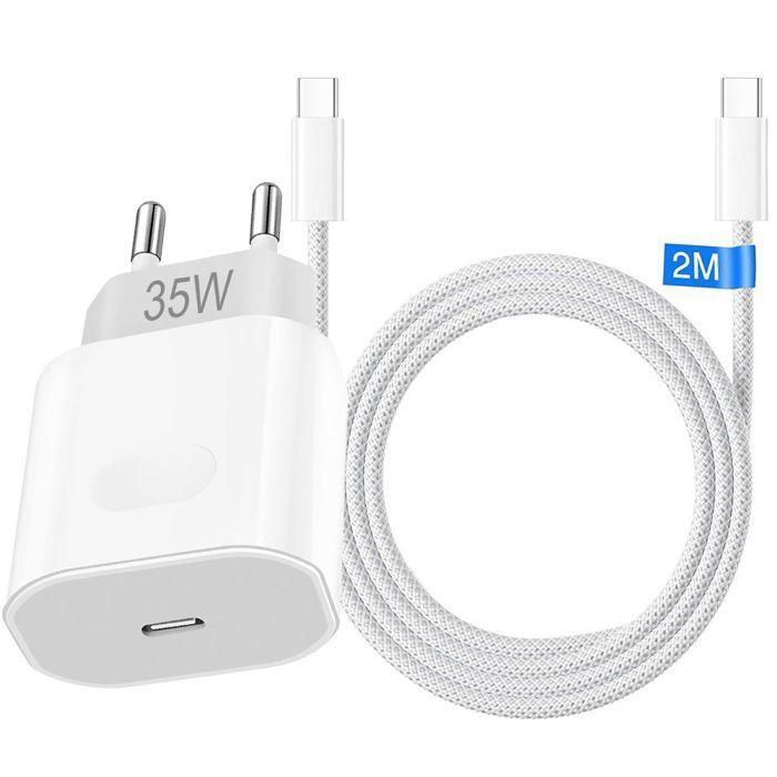 Chargeur Rapide 35W - E.F.Connection - USB-C - Câble 2M - Compatible iPhone 17 , 17 Pro , Pro Max , 16,15
