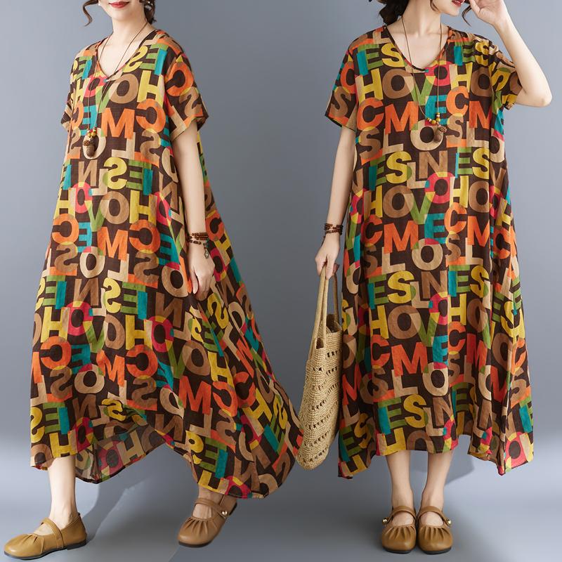 DIMANAF New 2026 Summer Women Plus Size Beach Long Dress Sundress Loose Casual Maxi Lady Floral Print Dress