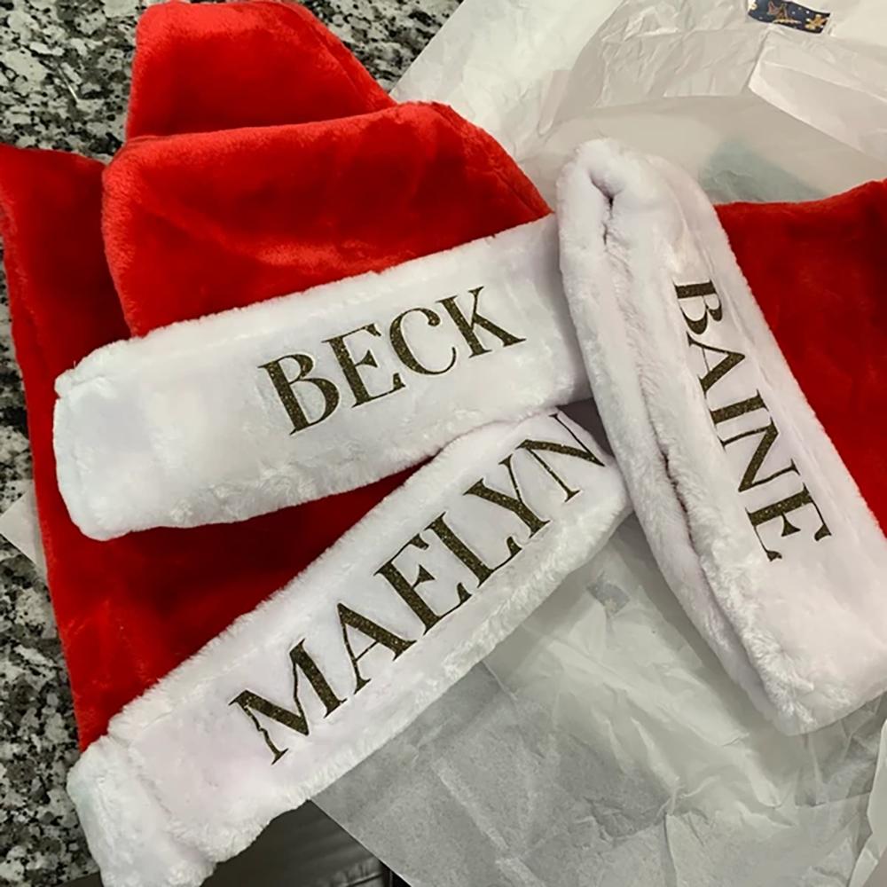 Personalized Santa Hat Red White Christmas Hat with Name Kids Adults Christmas Family Gift Sack Santa Holiday Party Accessories
