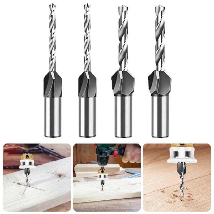 Professional Woodworking 4 Sizes Countersink Drill Bits 2.8/3.2/3.5/4mm with Low Friction Depth Stop for Smooth Boring