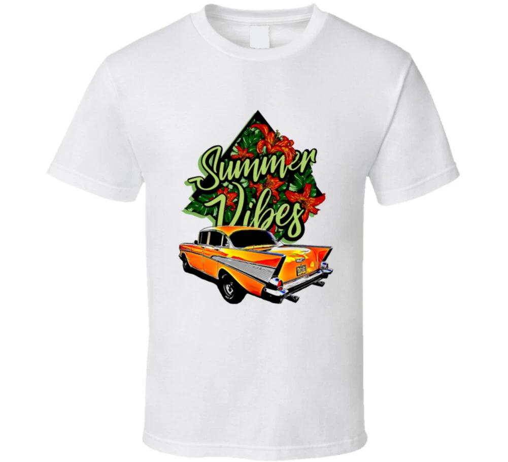 Summer Vibes Yellow 57 Chevy Muscle Car Classic Gift T Shirt 4XL