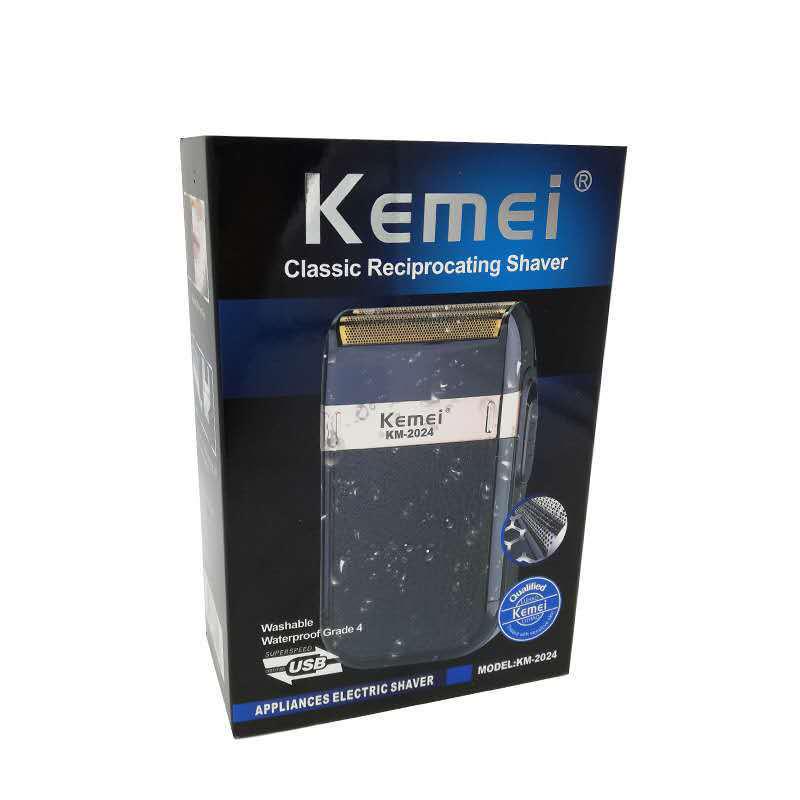 KEMEI KM-2024 USB Rechargeable Double-Mesh Shaver: Gold/Silver, Washable.