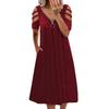 Women's Casual Fashion Solid Color Hollow Short Sleeve Zipper V-Neck Dress