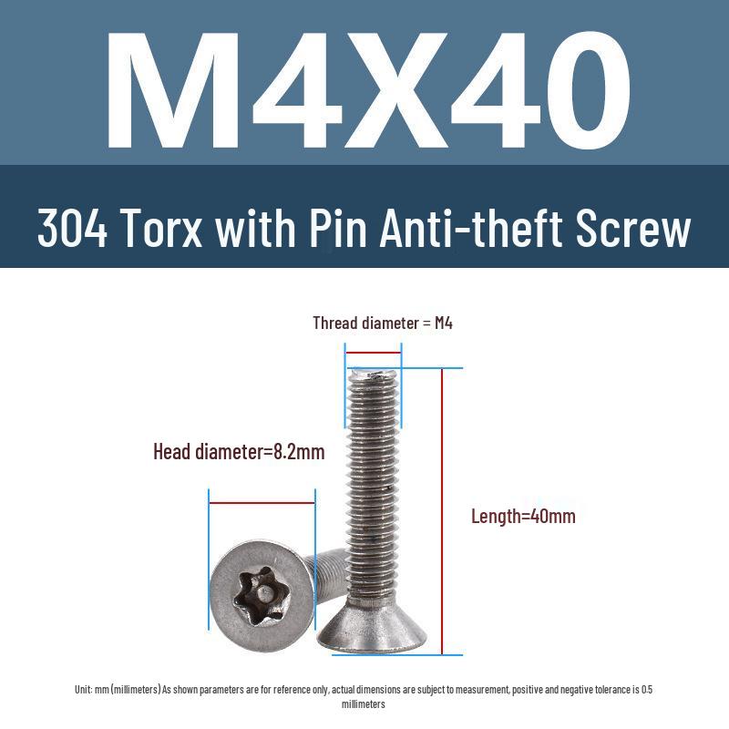 Yigu 304 Tamper-Proof Countersunk Torx Pin Screws, M2-M8, Flat Head, Anti-Removal