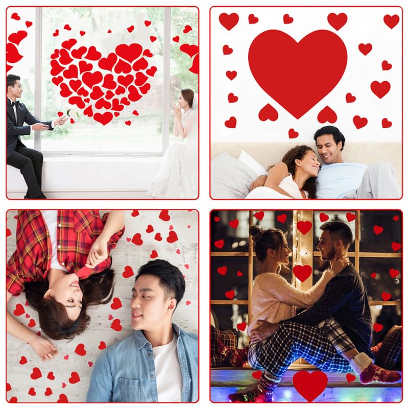 BESTonZON Wall Glass Perfect for Interior Atmosphere Photo Set of 12 Stickers, Heart-Shaped Stickers, Red, Removable, Cute, Valentine's Day, Weddings,