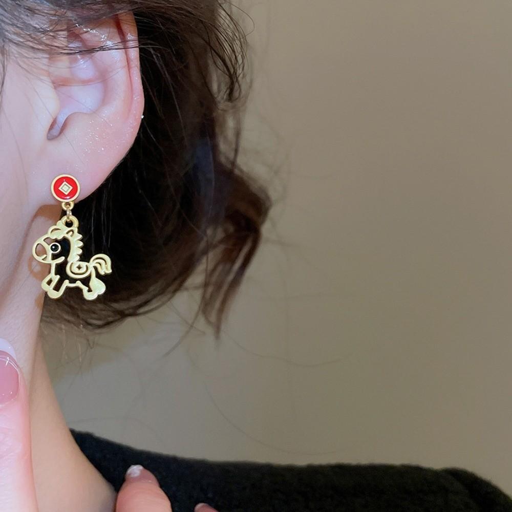 Chinese Style Red Pony Earrings Fashion Jewelry Horse Mascot Drop Earrings  Year of Horse Gift