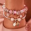 Rose Gold Leaf Bead Sparkling CZ Flower & Heart 925 Silver Dangle Charms Fit Original Fasion Bracelet Diy