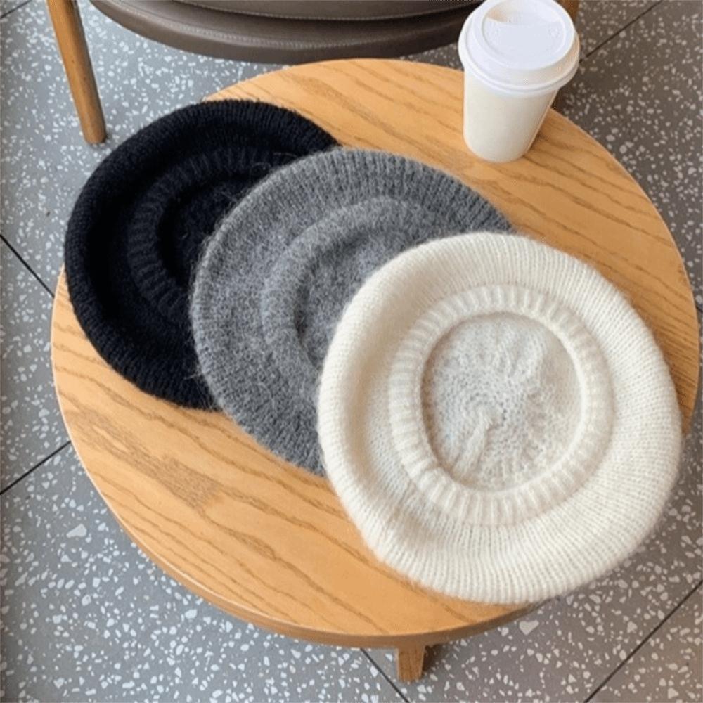 Solid Color Knitted Beret Hat Mohair Knitted Octagonal Cap Newsboy Cap Wool Painter Hat  Streetwear