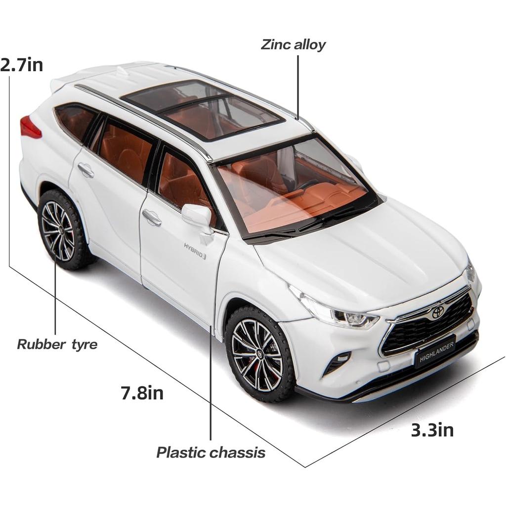 Model auta Toyota Highlander v měřítku 1/24, stahovací auto ze zinkové slitiny se zvukem a světlem pro děti, chlapec, dívka dárek