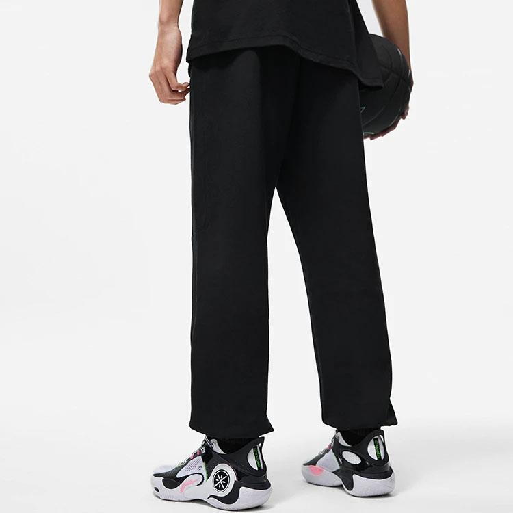 Li-Ning Letter Print Mid-Waist Drawstring Straight-Leg Knit Sweatpants Men Bottoms Black AKLT305-1