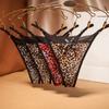 Women's Sexy Leopard Print Lace Bow Thong Panties Breathable Mesh Sheer Underwear Feminine Briefs Lingerie Sensual  G-string