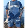 2026 Summer  Men 2pcs Set Mens New York Pattern No Denim T-Shirt Shorts Set Adult Men Jogging Plus Size Tracksuit 2 Piece Set