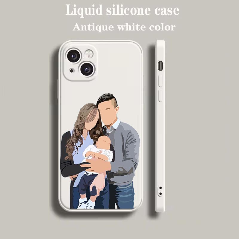 Luxus Farb-Handyhülle Für iPhone 15 14 13 12 mini 11 Pro Max XS X XR SE 7 8 Plus Silikon Beige Hülle Baby Mädchen Mutter Familie