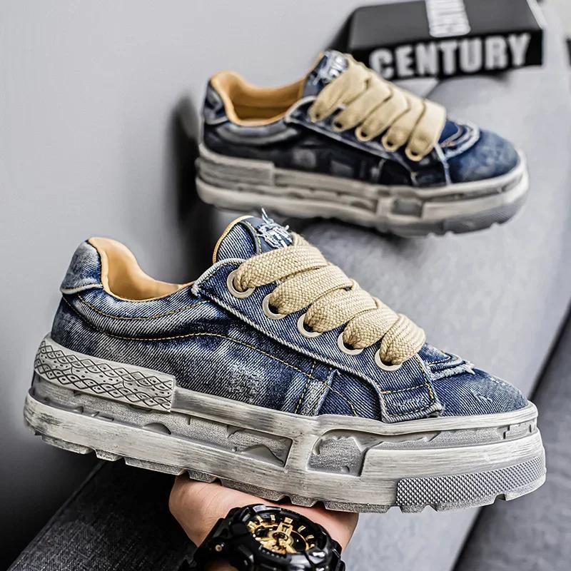 The New Summer Denim Trendy and Fashionable Casual Shoes, Thick-soled Height-increasing Men's Shoes