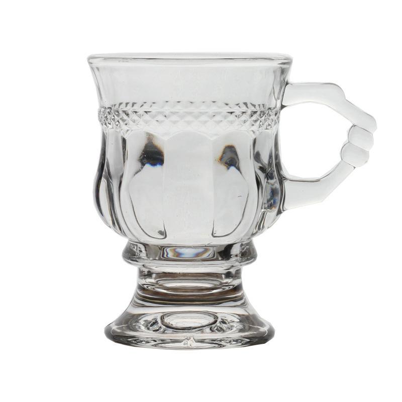Nordischer Retro Glasbecher auf hohem Fuß - Schwarz, Milchtee, Kaffee & Wein Teegeschirr-Set