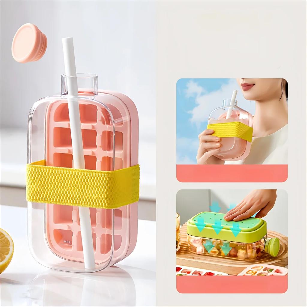 Eiswürfelform Schale Presse Eisflasche Tasse Kessel mit Strohhalm Whiskey Eiscreme Wasserflasche Eiswürfelbereiter Einfaches Drücken zum Lösen