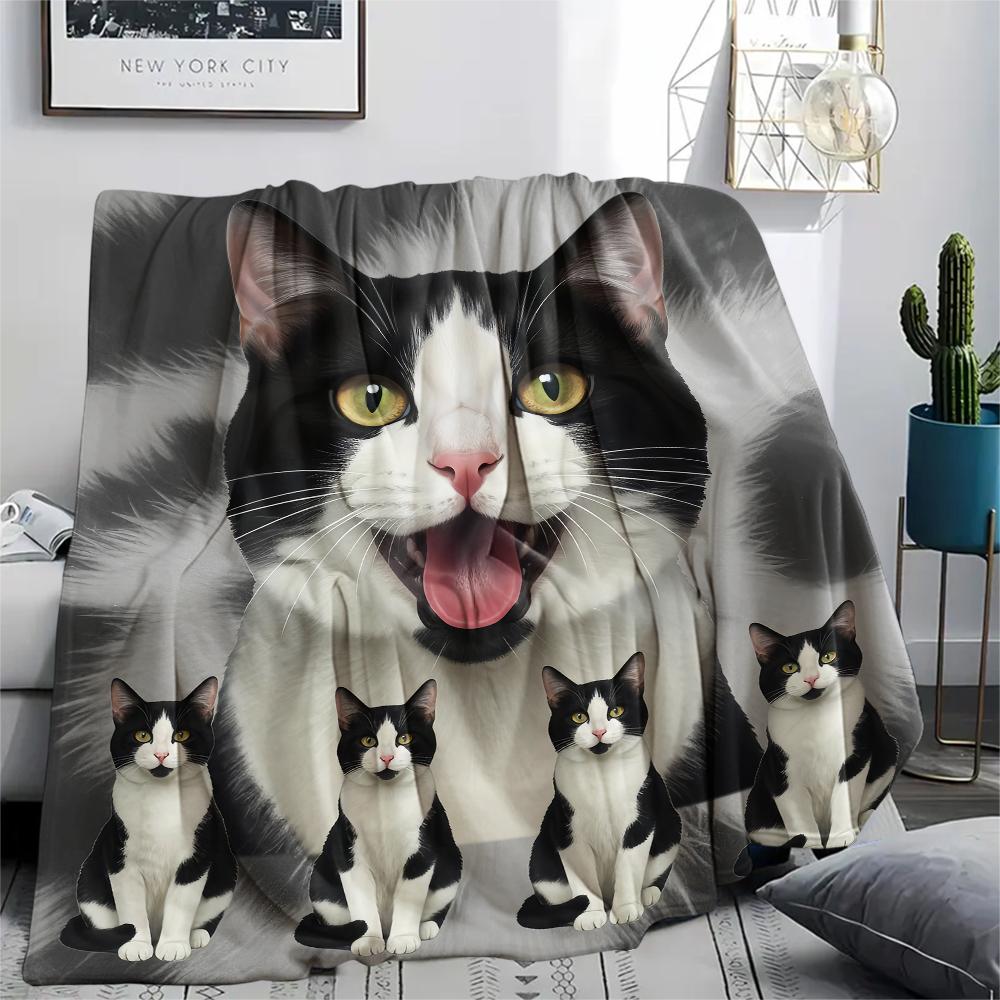 1Pc Cow Cat Siamese Print Flannel Blanket, High Quality Comfortable for All Seasons, Home Decor, Warmth and Comfort, Perfect for Gifts