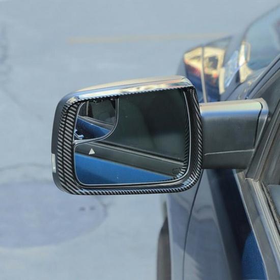 For - Dodge Ram 1500 Carbon Fiber Side Mirror Rain Eyebrow Cover Trim 2P