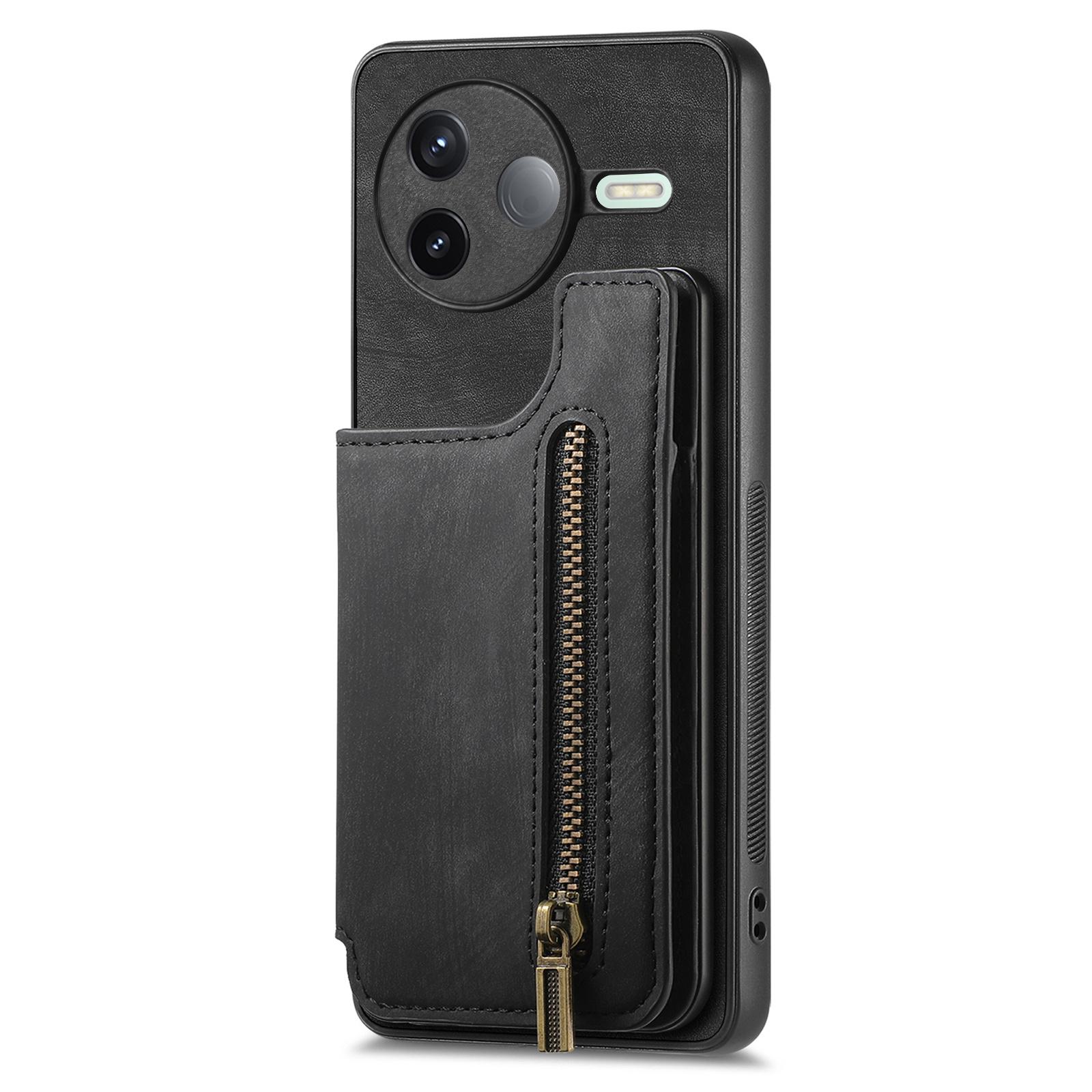 

For Xiaomi Poco F7 Pro 5G/Xiaomi Redmi K80 5G Case with Zipper Card Holder Retro Leather TPU Phone Cover Black