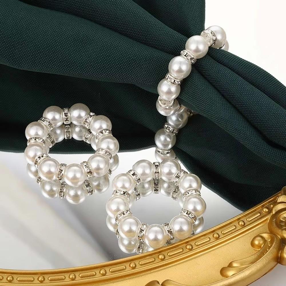 Luxury Beaded Texture Napkin Rings Holder Gold Pearl Ring Napkins Holder Elegant Elastic Napkin Ring Holder Table Decor