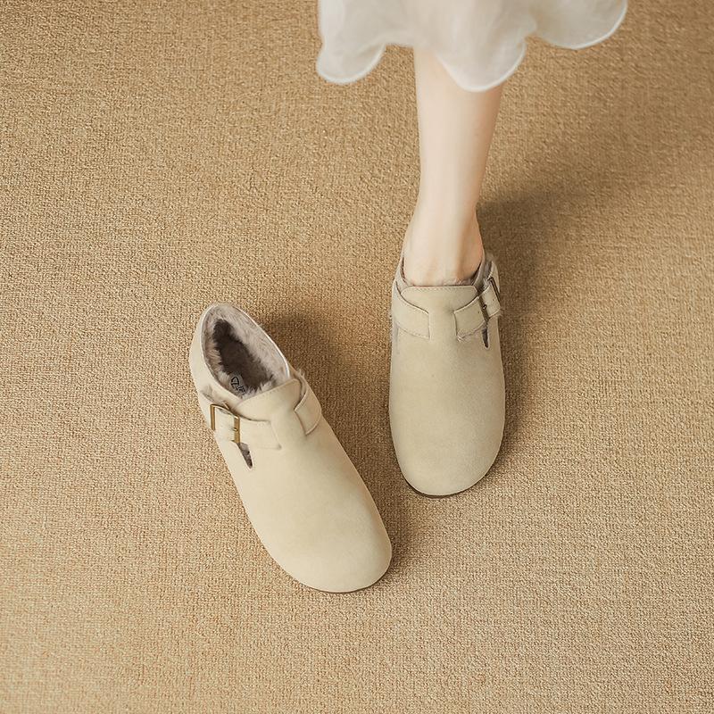 

Туфли из овечьей шерсти женские осенне-зимние бархатные для улицы хлопковые женские туфли теплые Boken одинарные туфли женские 2025 новые большого размера женские туфли 43 абрикосовый