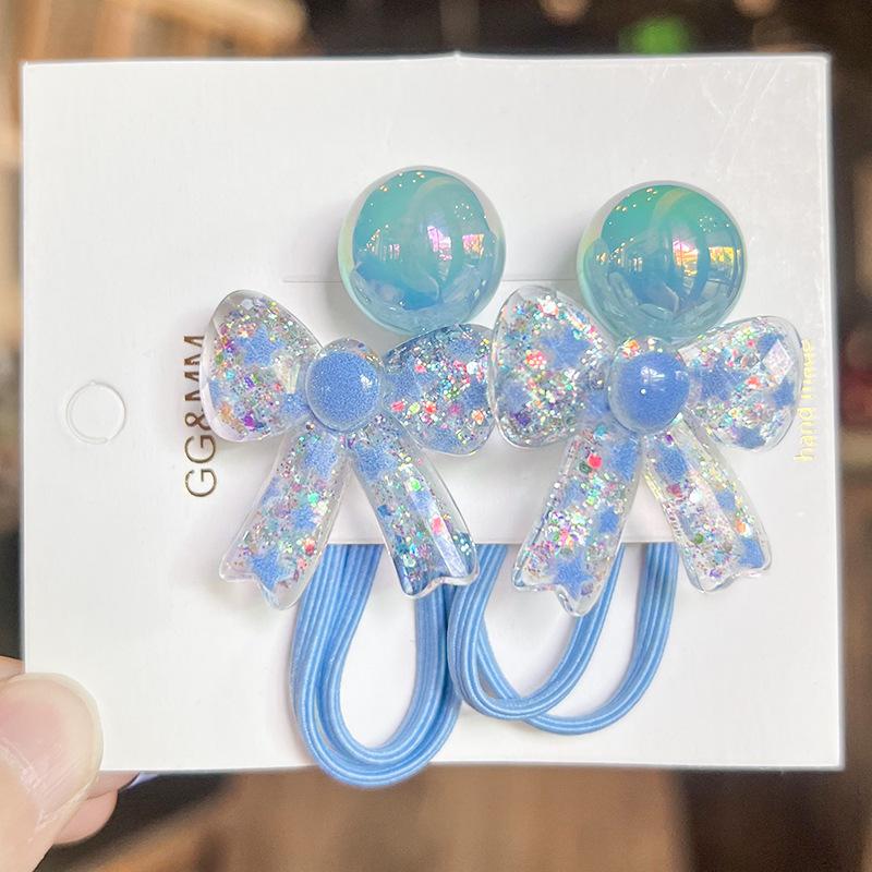 2 Pieces  New Cute Colorful Shiny Bow Tie Princess Headwear Kids Elastic Hair Bands Children Hair Ropes Girls Hair Accessories
