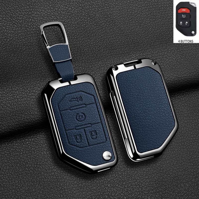 Zinc Alloy Leather Car Key Case Cover for Jeep Wrangler JL JLU Rubicon Gladiator JT Sahara JLU 2018 2019 2020 2021 2022 2023