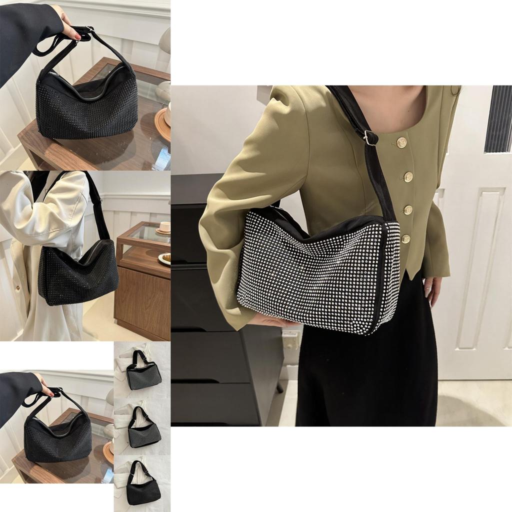 Fashionable Trendy Shiny Rhinestone Tote Bag For Women Elegant Shoulder Crossbody Handbag