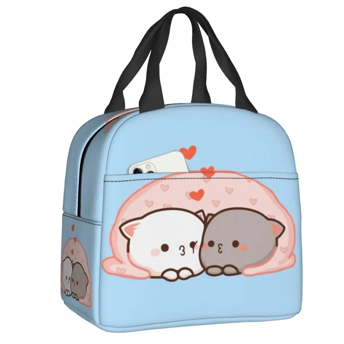 

Сумка для обеда Peach And Goma Mochi Cat для кемпинга, путешествия, водонепроницаемая, изолированная, термохолодильная, ланч-бокс для женщин, детей, школьного питания 22x20x13CM