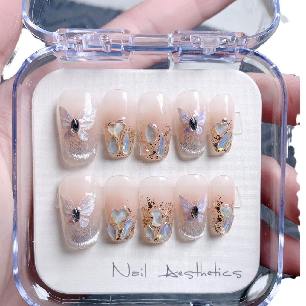 Nail Handmade Patch Cat Eye Butterfly Elf Nude Color Love Heart Gentle White