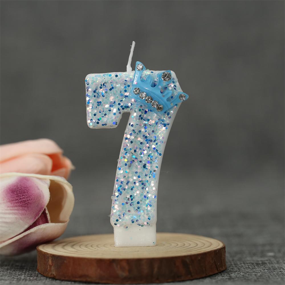 Blue Crown Birthday Frozen Candles for Cakes 0-9 Number Princess Cake Candle Party Decor Blue Crown Candle Stands Party Supplies