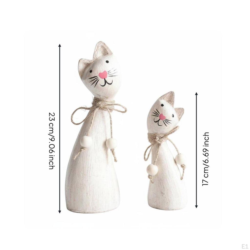 2 Pièces Statue de Chat de Couple Ornements en Bois Artisanal Mignon pour la Photographie