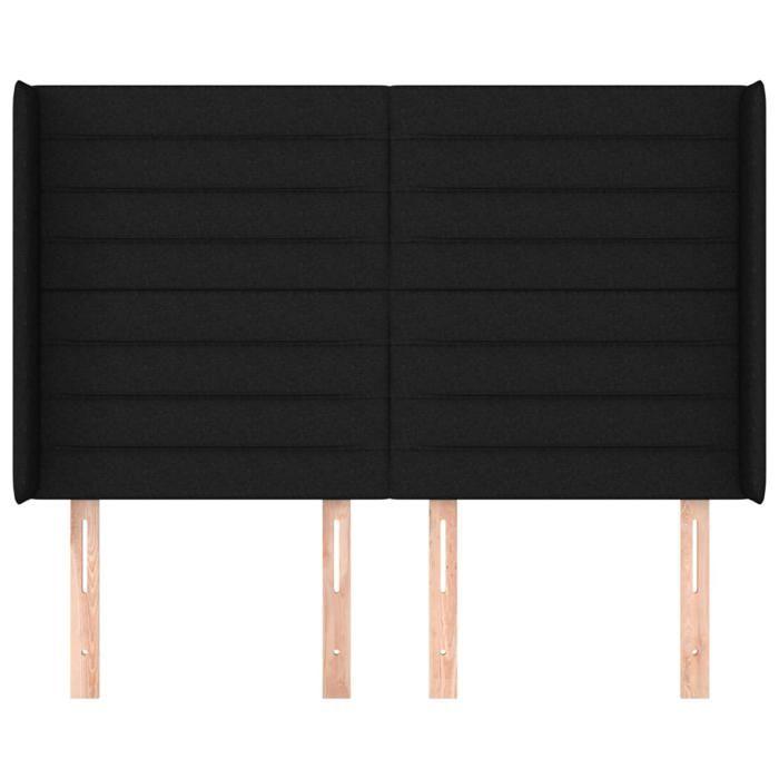 Tête de lit - Avec oreilles - Noir - 147 x 16 x 118/128 cm - Hauteur réglable