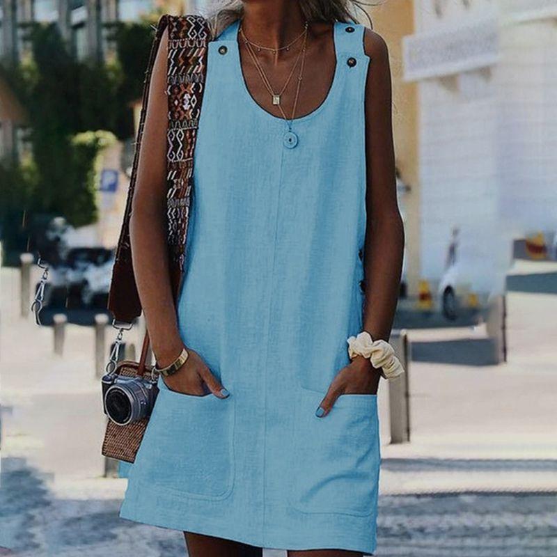 Sexy Women V Neck Sleeveless Pocket Blouse Shirt  Evening Party Beach Mini Dress