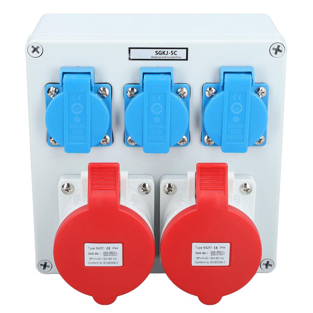Electrical Socket Box 3Pcs 16A 250V EU Outlet 2Pcs 32A  Pin CEE Outlet IP44 Waterproof Receptacle B