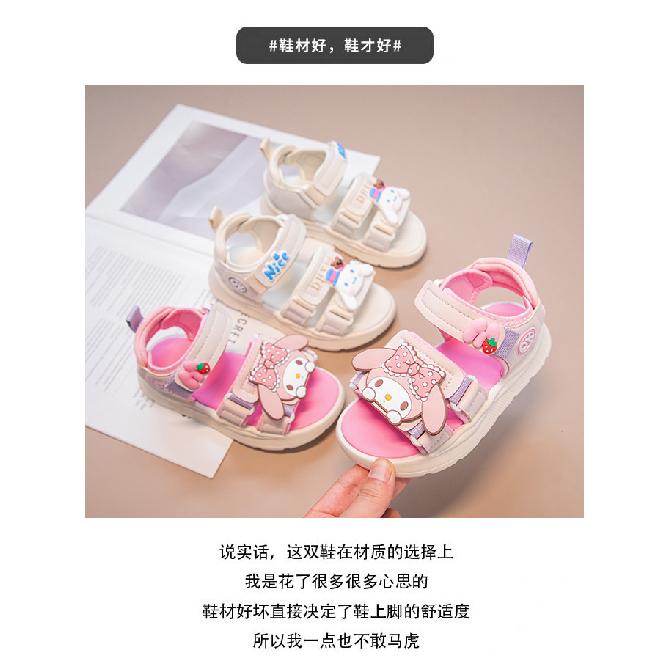 Girls' My Melody Summer New Open-Toe Non-Slip Beach Shoes for Older Children with Velcro Fashionable Versatile Sandals