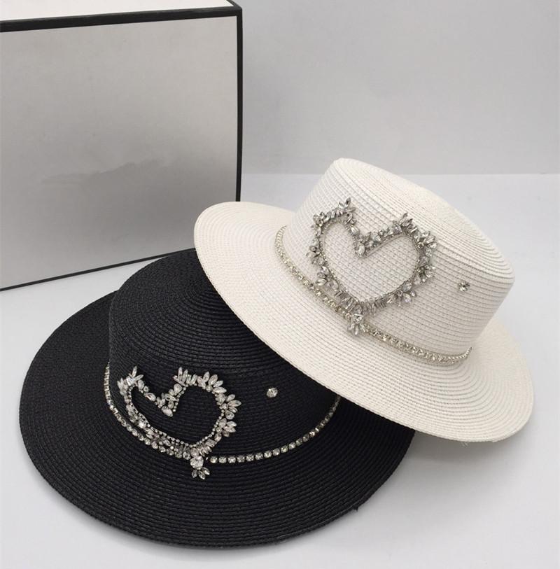Summer Designer Heart Shape Rhinestones Chain Shiny Paper Grass Lady Fedoras Cap Women Panama Jazz Hat