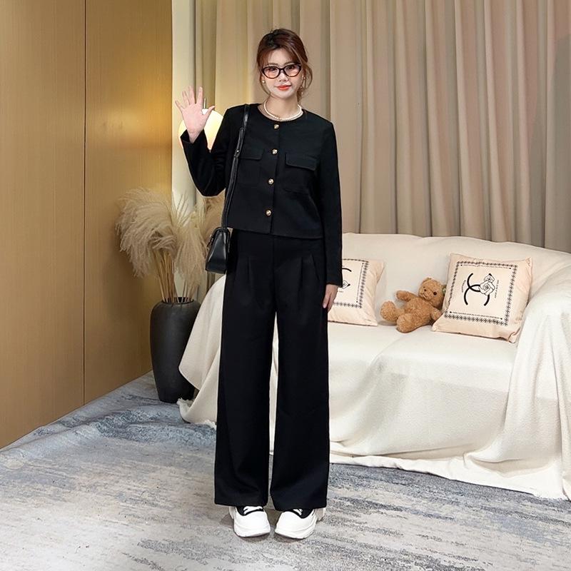 

2025 Spring Slimming Stand-Up Collar Top & Wide-Leg Pants Set, Plus Size, Women s Fashion 3XL 150-165 jin