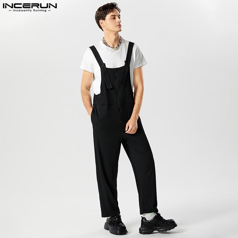 

INCERUN Мужские модные длинные брюки на подтяжках, комбинезоны на молнии в полоску