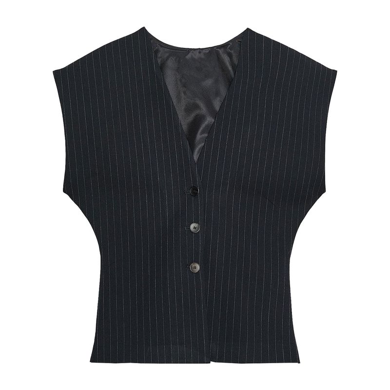 Zaprha 2025 Autumn New Fashion Waist Hugging Slimming Thin Stripe V-neck Wide Sleeve Vest Vest 4749768