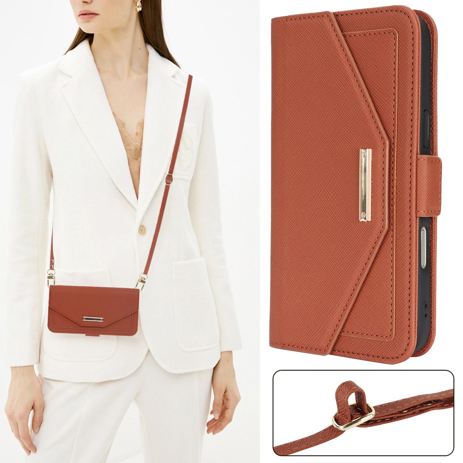 

Mirror Wallet Magnetic Leather Case for iPhone 17 Pro Max Air 17E 16 15 14 13 Mini 12 11 7 8 Plus SE Xs XR Crossbody Strap Cover iPhone 7