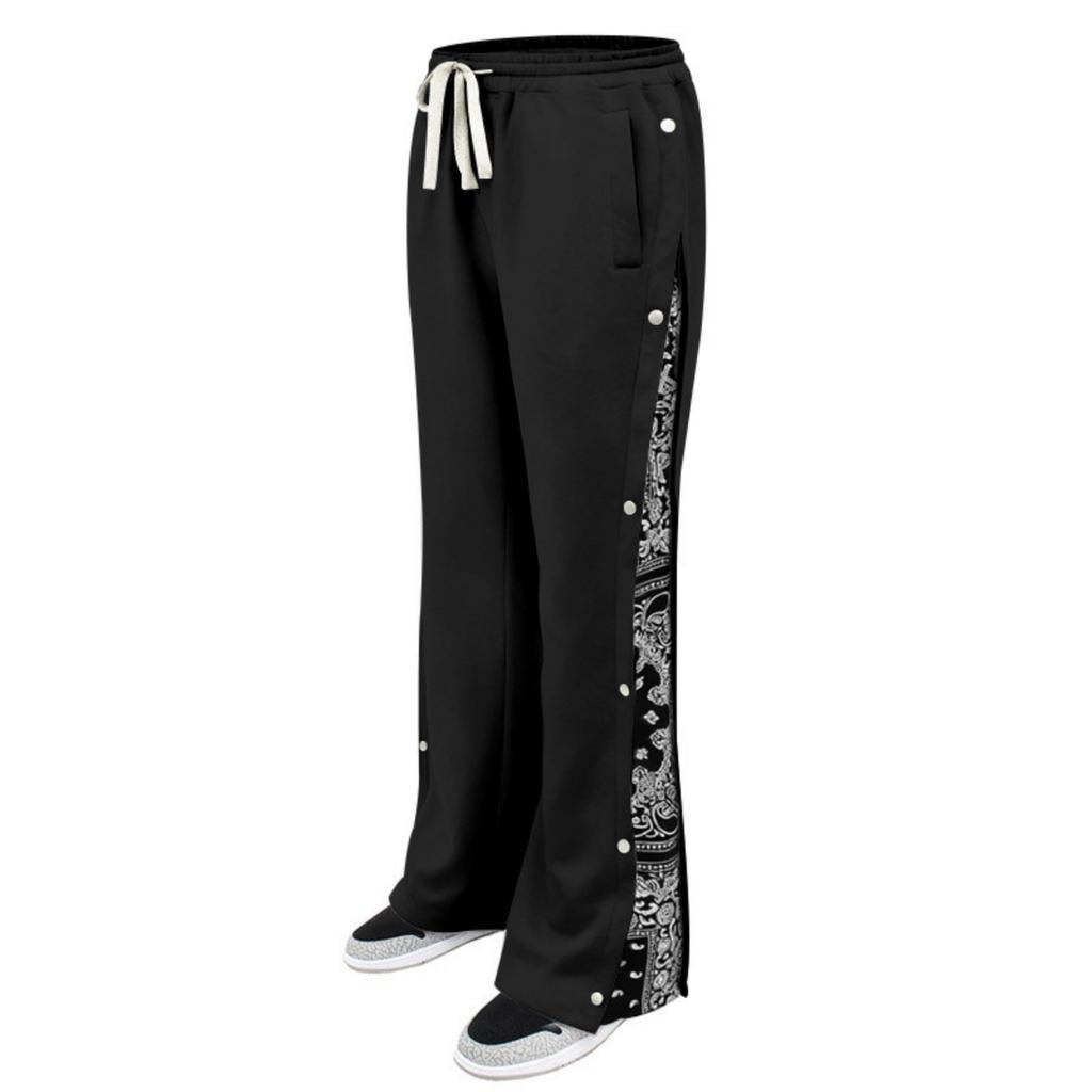 Men's High Street Trendy Pants Casual Color Wide Leg Trousers Basic Straight Outfits With Side Button