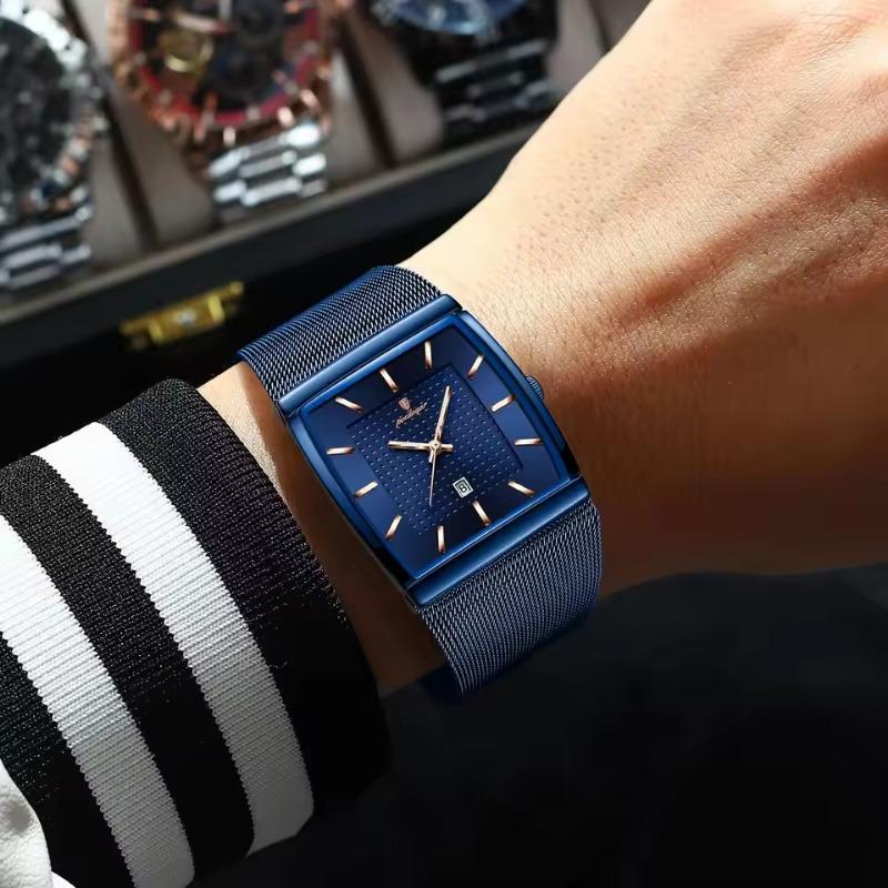 POEDAGAR Luxury Casual Men Clock Stainless Steel Mesh Date Waterproof Luminous Wristwatch Quartz Fashion Watches