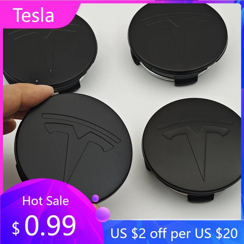 Car Sticker 2025 New Tesla 4pcs 56mm Matte Black Car Wheel Center Caps Emblem Original Rims Hub Cover Logo For Tesla Model 3 Y X