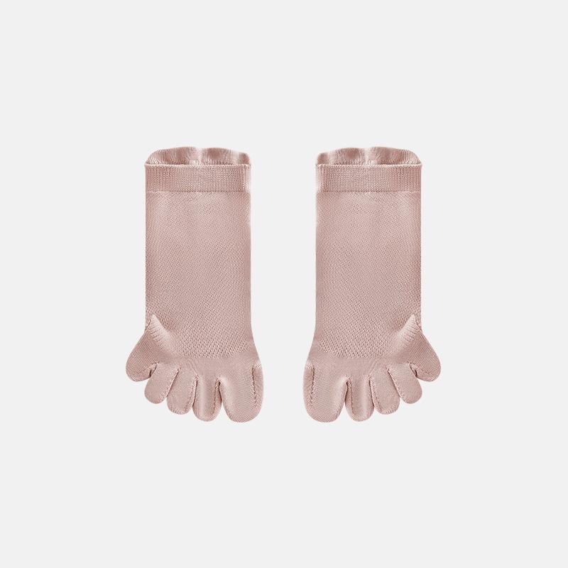 Damen Frühlings- und Sommer-Neue reine Farbe 10A Antibakterielles Netz Atmungsaktiv Fünf-Finger Kurze Baumwollsocken