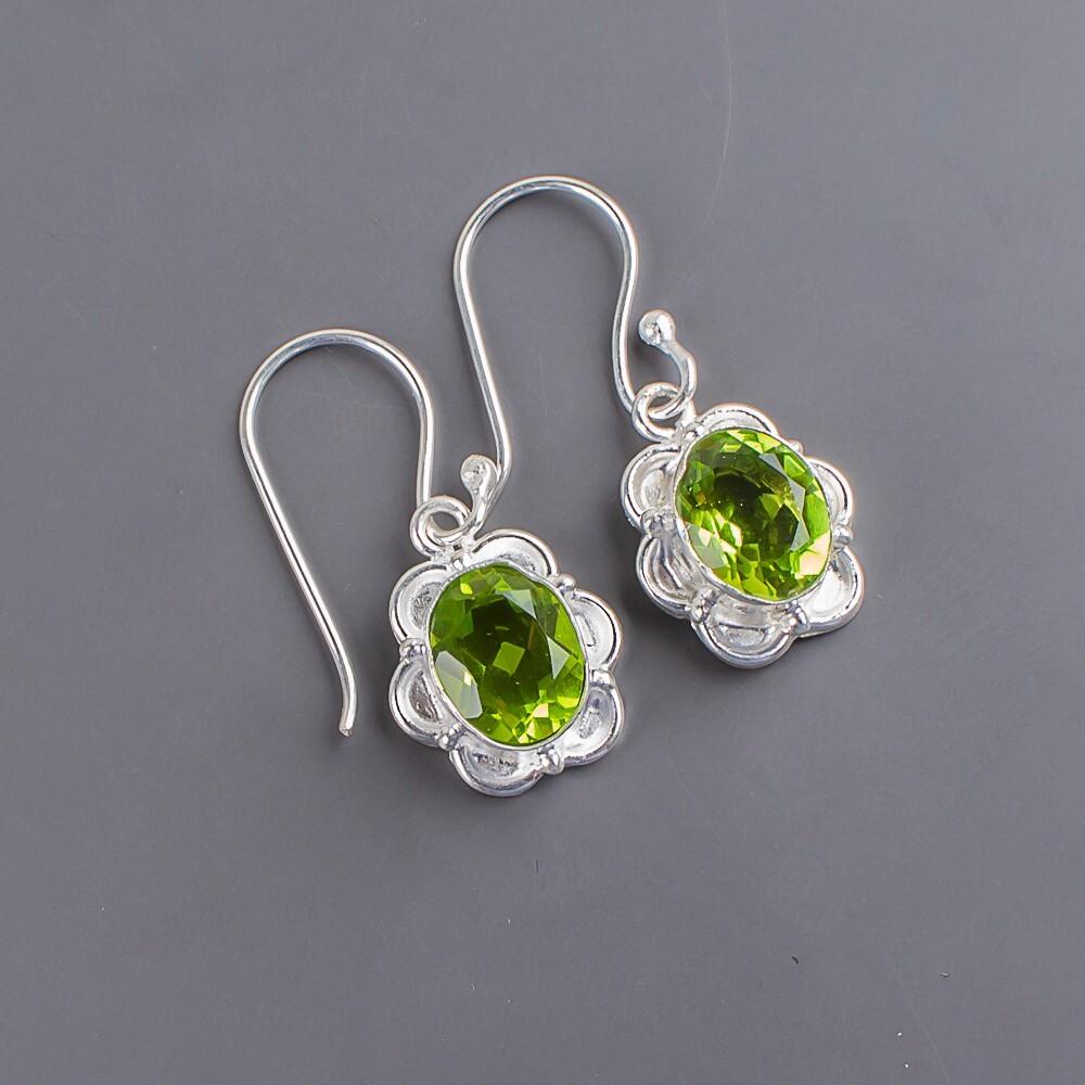 Natural Peridot Gemstone 925 Sterling Silver Jewelry Handmade Earrings 1.30" EE-11-9