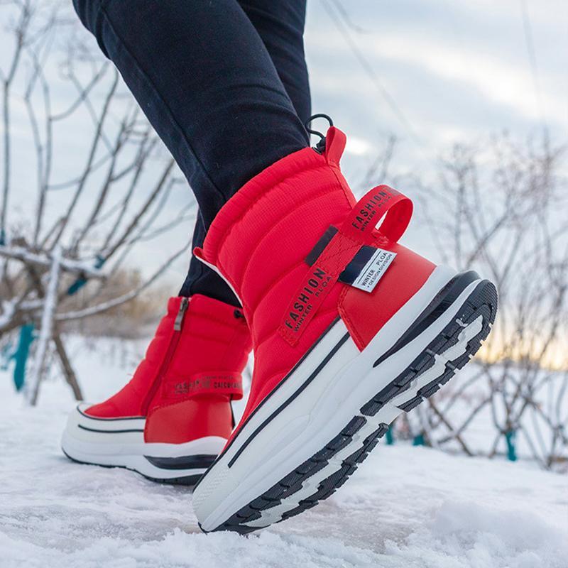 Kortrørssnøstøvler for par vinterfortykkede sklisikre snøstøvler bomullssko Plysj for kvinner Varme sklisikre snøstøvler