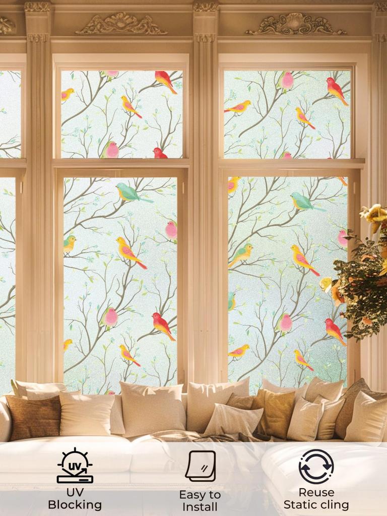 Stained Frosted Glass Window Film - Static Cling UV Blocking Thermal Insulation Privacy Cover for Bathroom Front Door Glass
